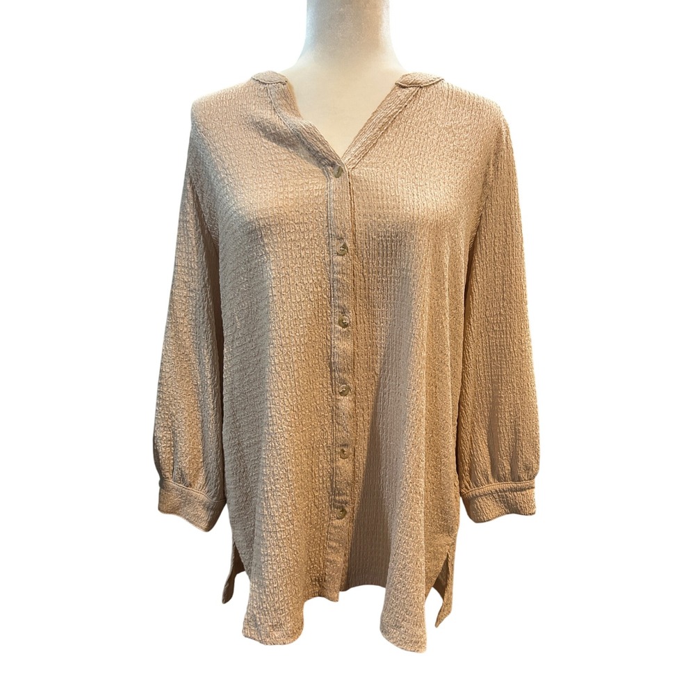 SaacmizrahiLIVE! Textured Button Down Top Blouse Womens M Long‎ Sleeve V Neck
